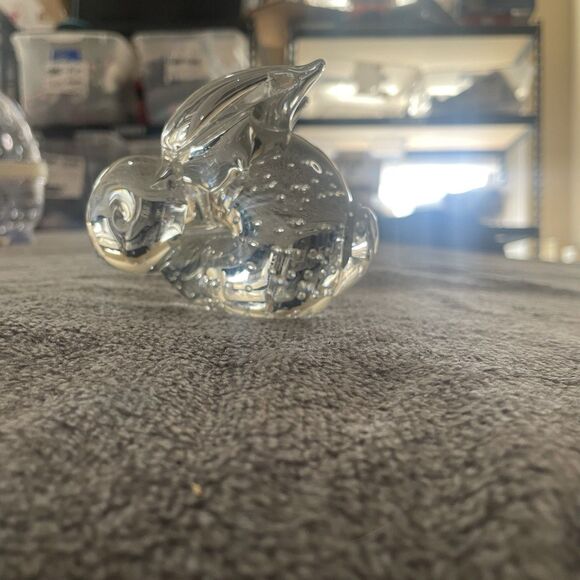Vintage Clear Art Glass Bunny Rabbit Paperweight 3" Controlled Bubbles - Picture 10 of 10